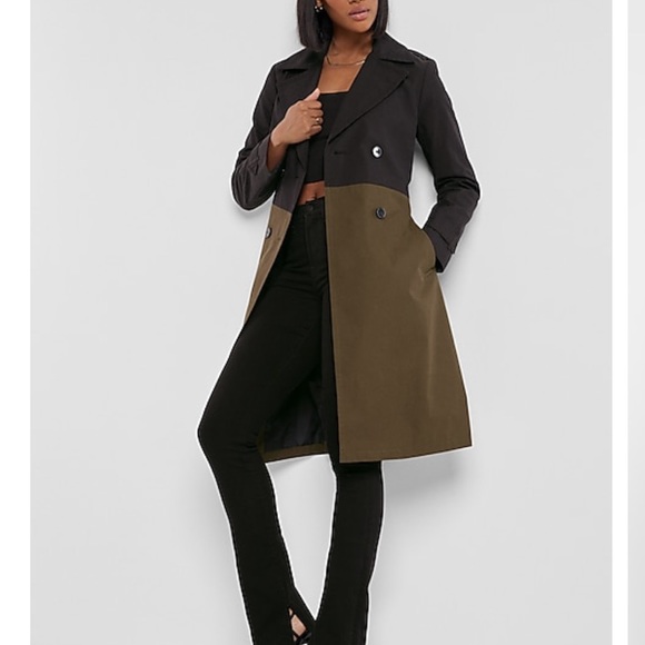 NWT Express Color Block Nylon Belted Trench Coat - Picture 2 of 11